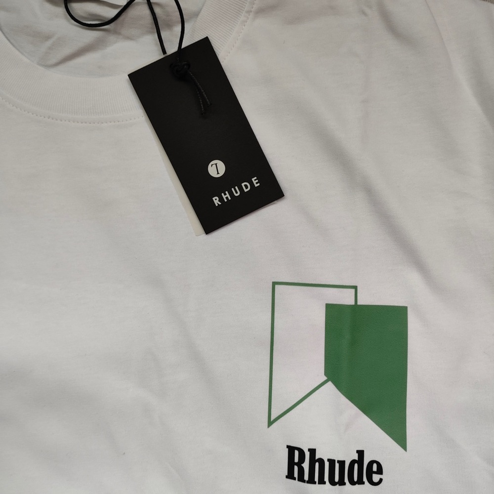 Rhude White Short Sleeve Tee with Green Logo - Picture 3 of 6